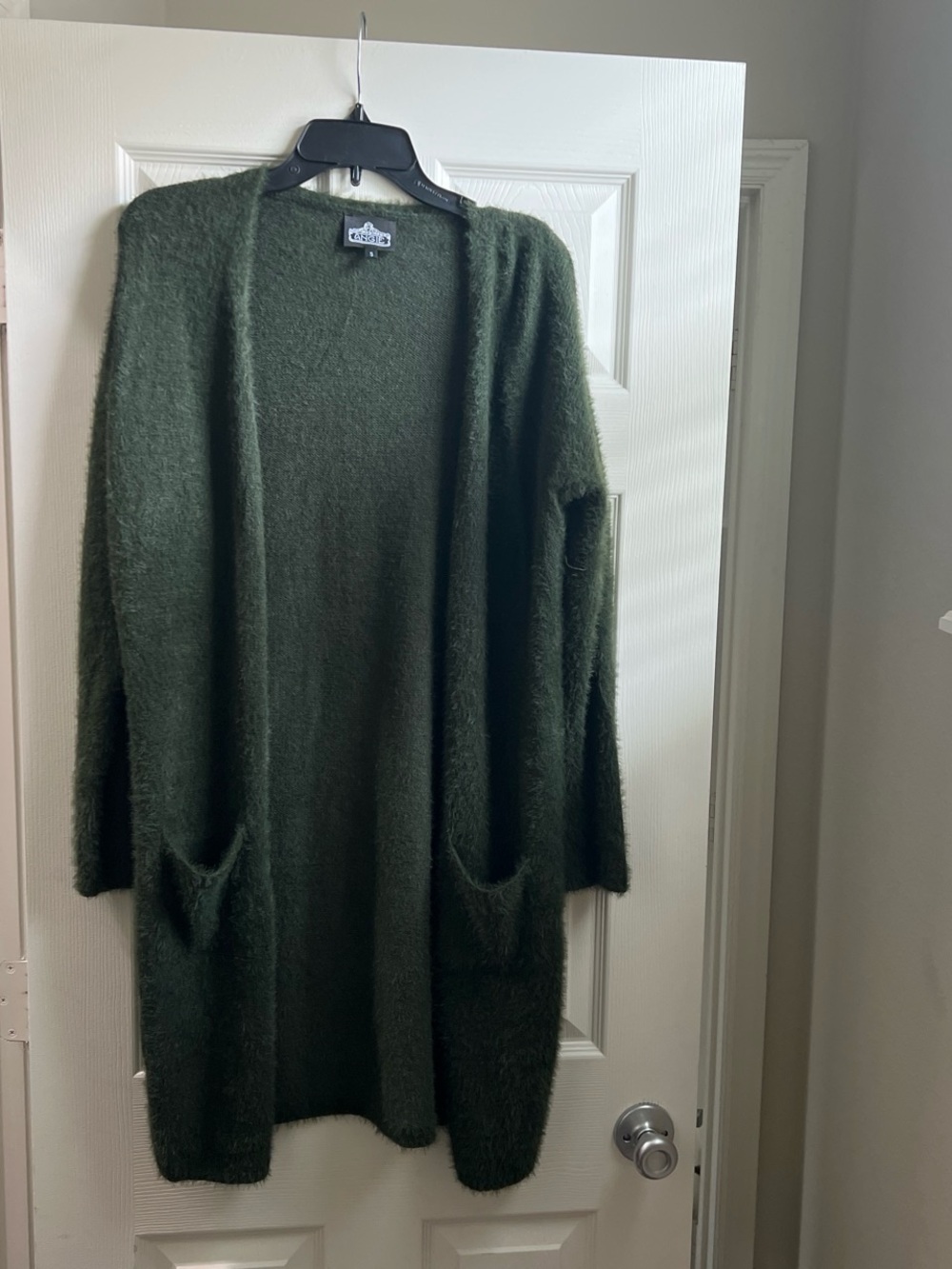 Angie Dark Olive Plush Open-Front Long Cardigan